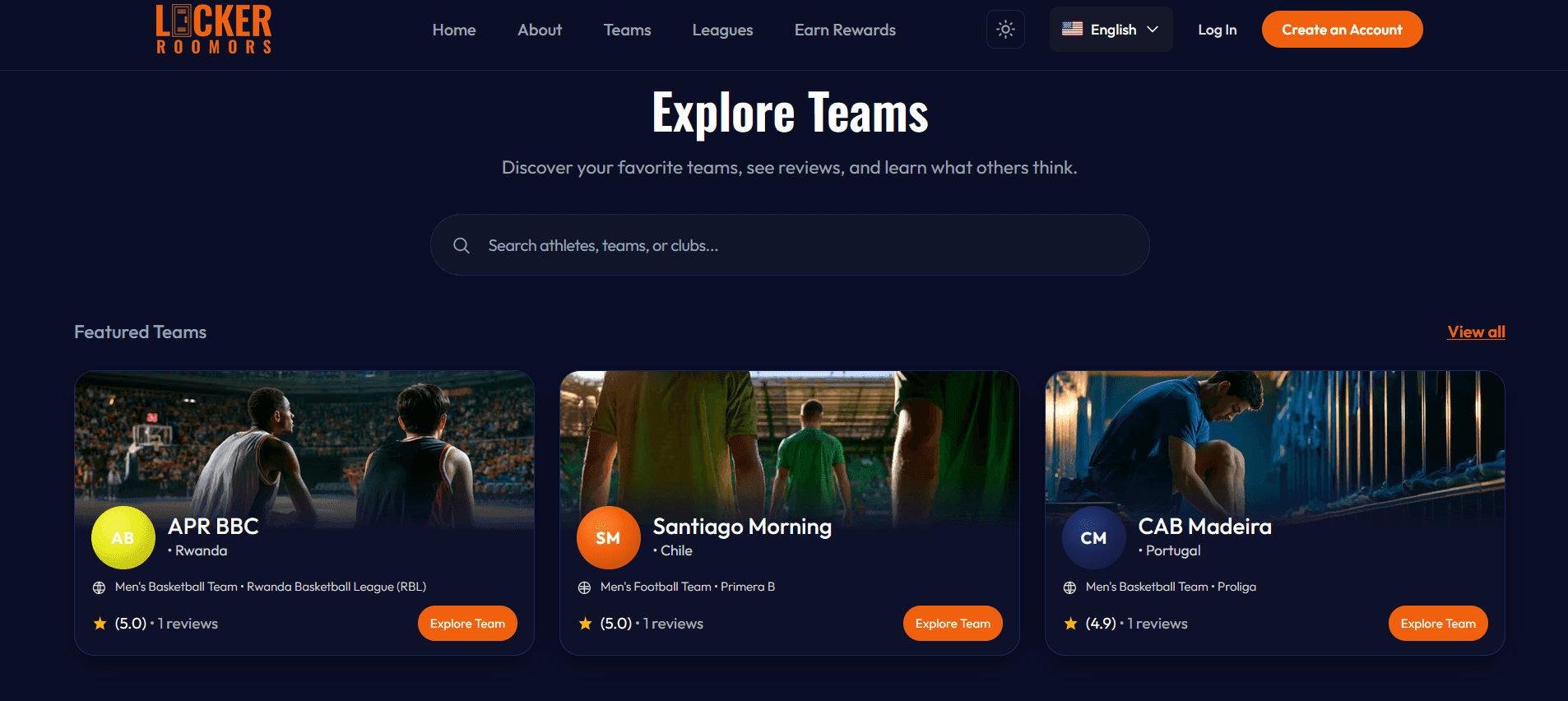 Lockerroomors explore teams page