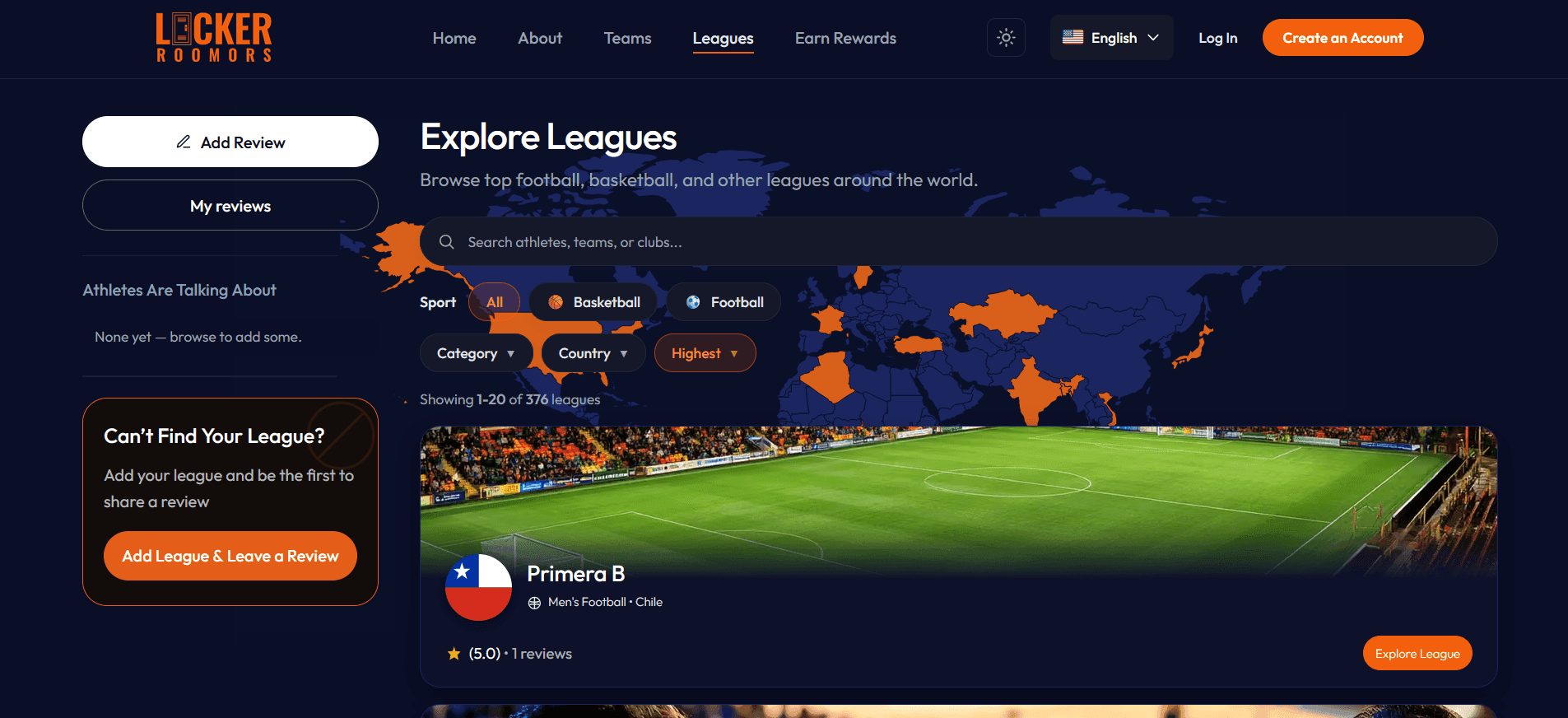Lockerroomors explore leagues page